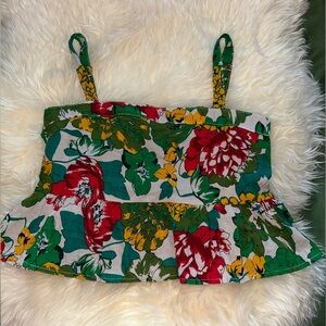 NATURAL LIFE Floral Green and Red Top